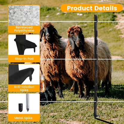 Toriexon Electric Fence Posts 25 Pack, 48 inch Step in Fence Post, Temporary Plastic Fence Posts for Farm Protection, Sturdy Fencing Post for Garden Yard, Black