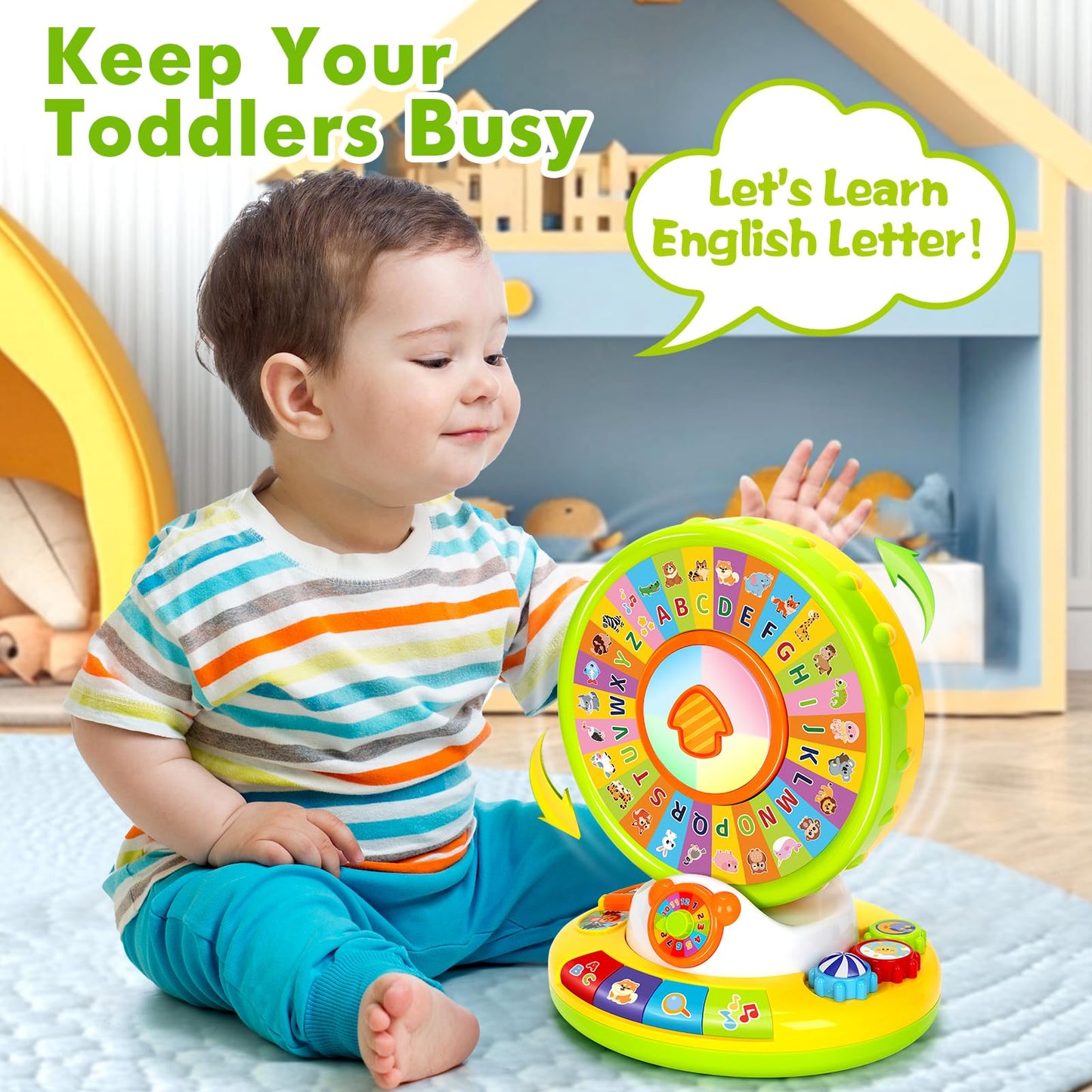 Learning Toys for 1 2 3 Year Old Boy Girl, Spin and Sing Alphabet Zoo with Sounds for Toddler 1-3, Educational Development Toy for Kid, Christmas Birthday Gifts for Baby 12-18 Months+