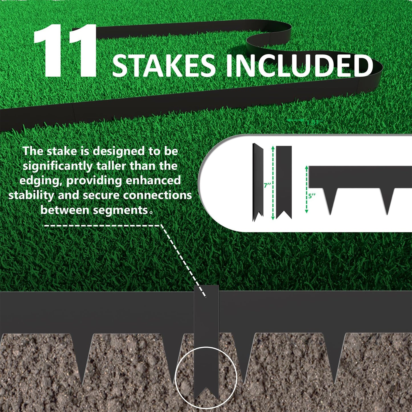 33ft. Galvanized Steel Landscape Edging (10-Pack) – 40" Metal Edging for Landscaping with 11 Stakes, Hammer-in Metal Landscaping Edging for Yard Pathway & Flower Beds – Lawn Edge for Garden Design