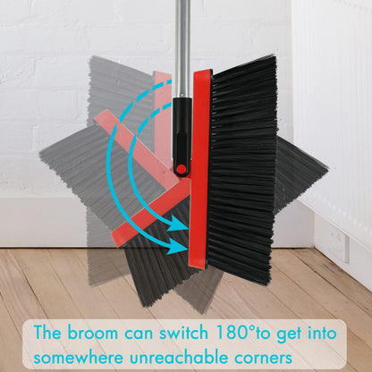 PHYEX 2-Pack Broom and Dustpan Combo Set, with 48" Adjustable Long Stainless Handles, Stand Up Dustpan with Self-Cleaning Teeth, Ideal for Home, Office, Kitchen, Indoor & Outdoor Use, Black