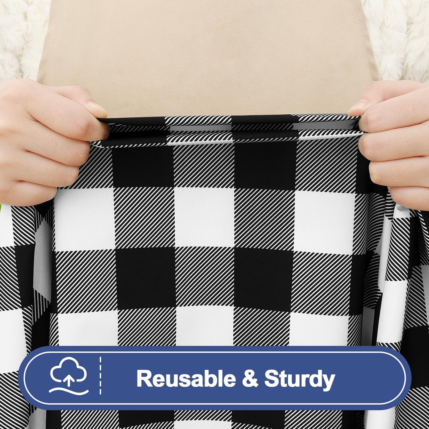 Smiry Picnic Table Cloth 6 Pack, Waterproof Elastic Fitted Tablecloths for 24x48 Rectangle Tables, Washable Polyester Buffalo Plaid Tablecloth for Camping, Dining & Outdoor (Black & White, 24" x 48")