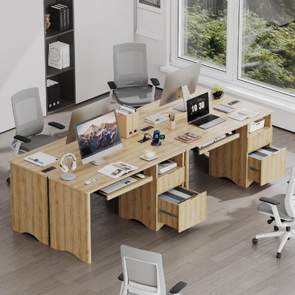 Bestier Computer Desk with Drawer, 55 inch Office Desk with Power Outlet, Modern Home Office Desk with Keyboard Tray (Natual Oak, 55" W with Single-Sided Drawers)