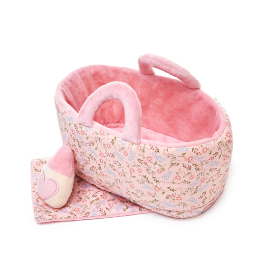LeyaDoll Soft Baby Doll Set for Toddlers – Pretend Play and Doll Feeding Carrier Bassinet Toy with Plush Cradle, Blanket & Feeding Bottle, 1-3 Girls Birthday