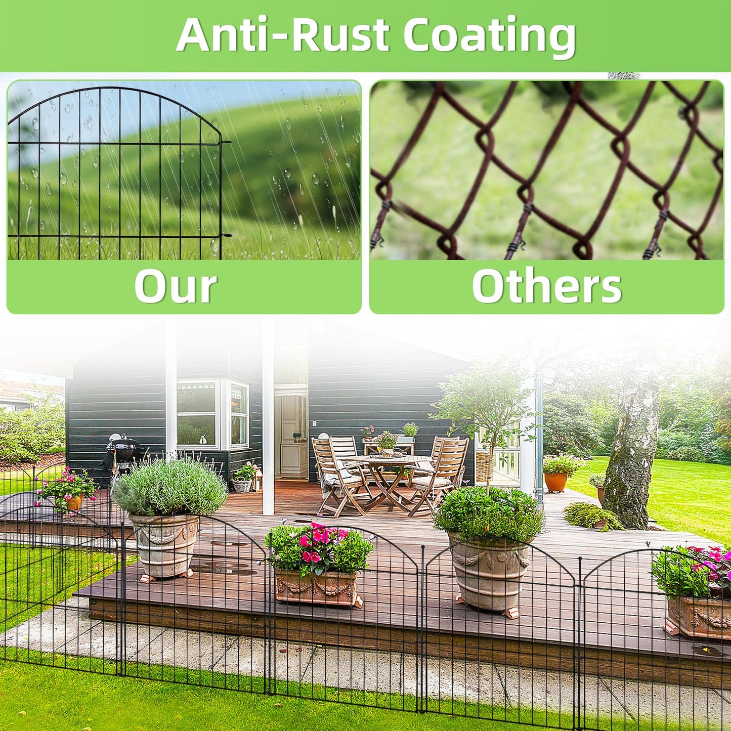 Decorative Garden Fence 24in (H) x20ft (L), 10 Pack No Dig Fence Animal Barrier for Dog, Arched Flower Bed Edging, Wire Border Panel Fencing for Yard Patio Outdoor Decor