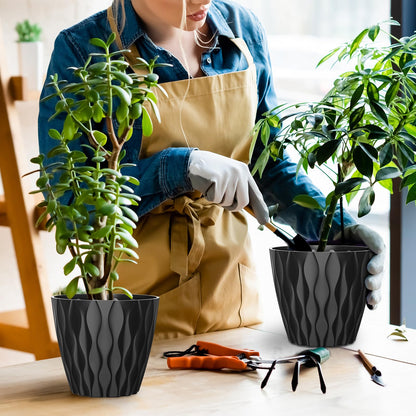 GDJUQZ 6 Pack 7 Inch Indoor Plant Pots with Drainage Holes, Outdoor Plastic Decorative Flower Pots, Garden Planters with Tray Saucers for Orchids, Violets, Succulents, Herbs, and Other Plants