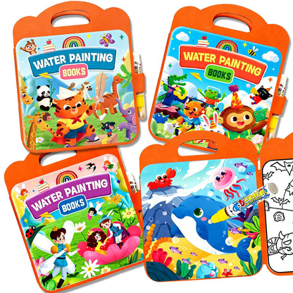 Usmfuie 3 Pcs Reusable Water Painting Book for Toddlers, Water Coloring Books for Kids, Paint with Water Books, Magic Water Color Paint Book with Pen, Water Doodle Book Travel Toys