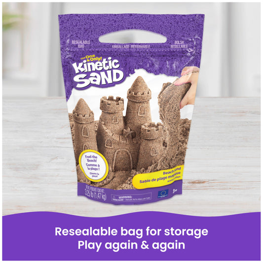 Kinetic Sand, 3.25lbs Beach Play Sand, Amazon Exclusive, Moldable Sensory Toys for Kids, Resealable Bag (Packaging May Vary), for Ages 3 and up