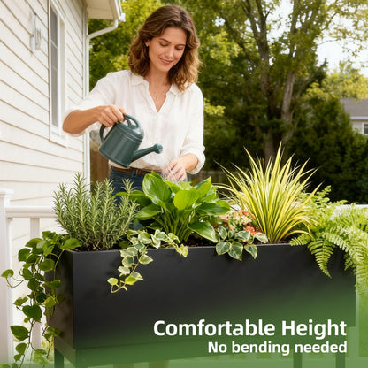 Worth Raised Metal Planter Box with Legs, 30"x12.5"x24" Elevated Garden Bed for Indoor & Outdoor Use – Matte Black Galvanized Steel Planter with Drainage Hole & Plug for Vegetables, Flowers & Herbs