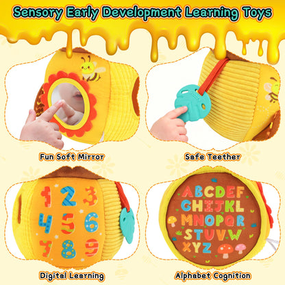 Zendstanding Baby Toys 6-12 Months - Soft Honey Jar with 6 Sensory Insect Stuffed Animals Montessori Plush Toys W/Rattle, Crinkle Paper, Mirror for Toddlers 1 2 3 Year Motor Skills Developmental