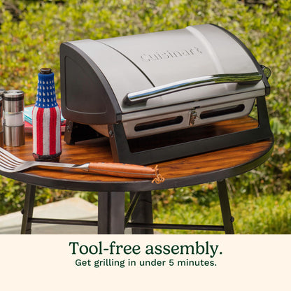 Cuisinart Grillster Portable Gas Grill, Stainless Steel Compact BBQ Grill with Locking Lid for Easy Transport, 8000 BTU Propane Grill with Dishwasher Safe Cooking Grate, Small Grill for Camping & BBQ