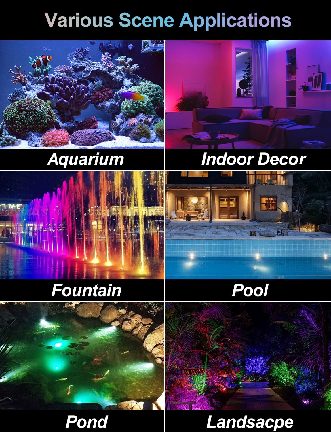 CREPOW RGB Underwater Pond Lights, Super Bright LED Submersible Fountain Light Colored Landscape Spotlights, Bluetooth APP Control IP68 Waterproof for Fish Aquarium Tank Garden Yard Pool (Set of 6)
