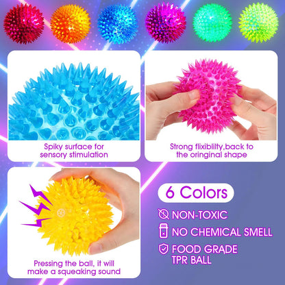 Liliful 16 Pcs 16/30/60 Pcs Large Light up Bouncy Balls 3.4 Inch LED Rubber Ball Spiky Flashing Lights Holiday Blinking Sensory Bouncy Flash Stress Ball for Adults, Pets, Party Favors, Christmas