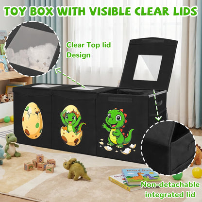 Livole 145L Toy Box, Collapsible Kids Toy Chest Bins with Lids Sturdy Large Toy Storage Organizer Boxes Baskets for Boys Nursery Room Playroom Closet, 40"X16"X14", Black