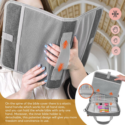 Grey Bible Cover Case with Gift Box - Crossbody Bag for Large Print Bibles, Complete Study Kit & Accessories