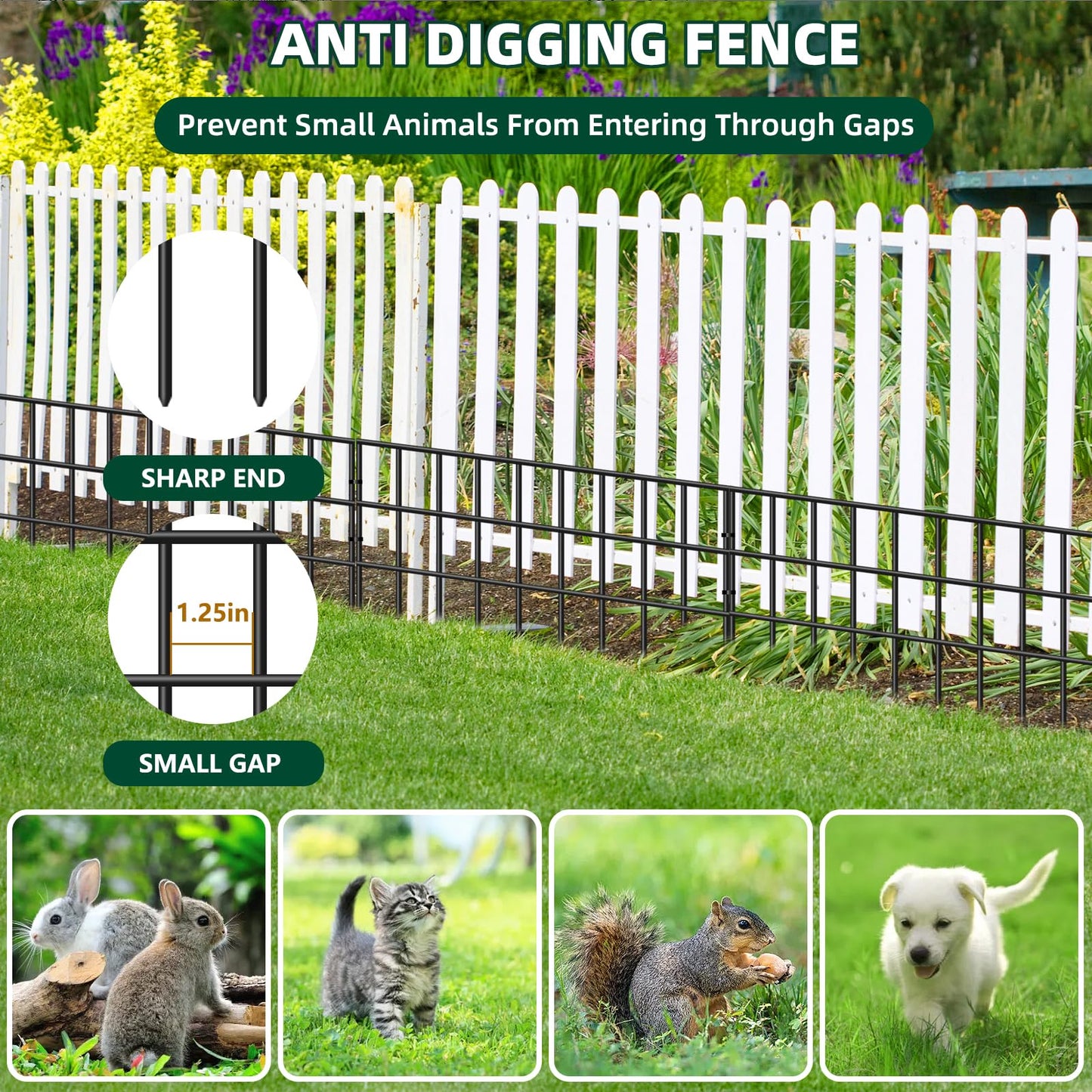 42.5ft(L) x 13in(H) Animal Barrier Fence, 30 Panels No Dig Garden Fence for Dog Rabbit, Rustproof Anti Digging Barrier, Garden Edging Border Ground Defense for Outdoor, Yard, Patio
