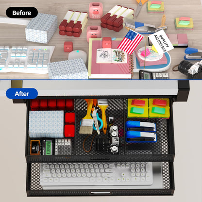 Under Desk Drawer Organizer No Drilling 2 Slide Out Drawer Under Table Storage Drawer Clamp On Under Desk Management Drawer Organizer Suitable for Home and Office