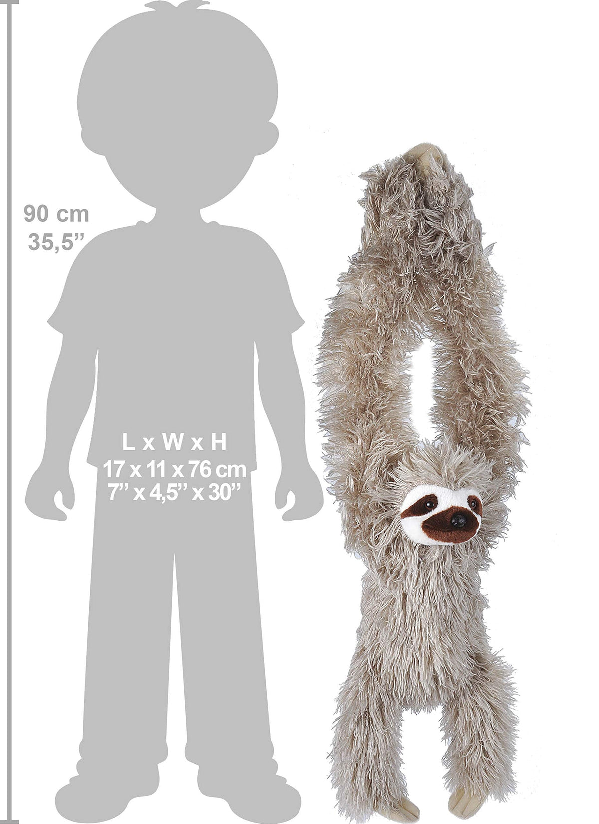 Wild Republic Hanging Three Toed Sloth Plush, Stuffed Animal, Plush Toy, Gifts for Kids, Zoo Animals, 30 inches