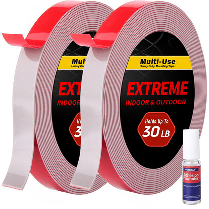 PHIXBEAR Super Strong Adhesion, Heavy Duty Double Sided Tape, Waterproof for Indoor & Outdoor Use, Multipurpose Automotive Wall Mounting Foam Adhesive (0.6in×30ft), 2 Rolls