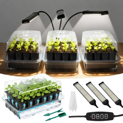 SOLIGT 72 Cell Self Watering Seed Starter Trays with Grow Light, 3 Seed Starter Kit with Humidity Domes, Full Spectrum Seedling Light with 8/12/18H Timer for Seed Starting, Seedling Growing