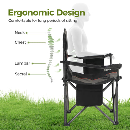ALPHA CAMP Heavy Duty Camping Chair 500 LBS Capacity, Oversized Folding Chair for Heavy People, Padded Portable Outdoor Chair with Cooler Bag & Cup Holder for Camping, Fishing, Beach,Black,2PC