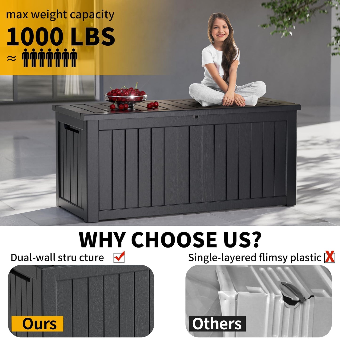 PATIOEASY Outdoor Storage Box 275GAL Waterproof Resin Deck Box,Pool Accessories Supplies，UV-Resistant Lockable Package Delivery Bin for Garden Tools,Large Patio Outside Cushions,Chest,Furniture,Black