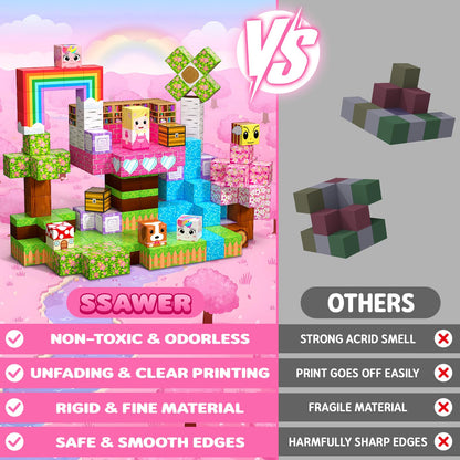 SSAWER Magnetic Blocks, 100PCS Magnetic Building Blocks, Stacking Magnets for Kids, Sensory Toy for STEM Constructions Magnet Blocks for Girls Age 3+, Christmas Birthday Gifts