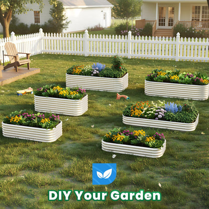 Quictent Raised Garden Bed Kit Oval Galvanized Metal Planter Box Tall for Vegetables Outdoor Backyard, Strengthened by Crossbar, Beige 8x4x1.5 ft