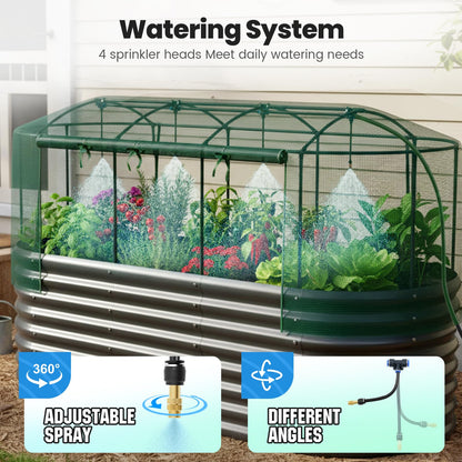 Quictent Galvanized Raised Garden Bed Kit with Self Watering System and Mesh Cover, Large Oval Metal Outdoor Planter Garden Boxes for Vegetables Herbs Flowers, 8x3x2Ft