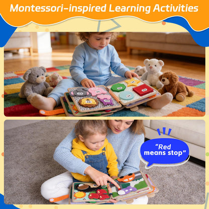 kabiuby Giraffe Busy Book for Toddlers 1-3, Montessori Toys Toddler Busy Board for 1 Year Old, Felt Quiet Book Sensory Learning Activity Books, Airplane Car Travel Toys, Gifts for Boys Girls 1+