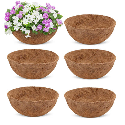 6 Pcs 8inch Coconut Fiber for Plants Round Hanging Basket Liner Wall Planter Insert Replacement Coco Coir Liner for Window Box, 100% Natural Coconut Fiber Fence Flower Baskets Pot (6, 8 inch)