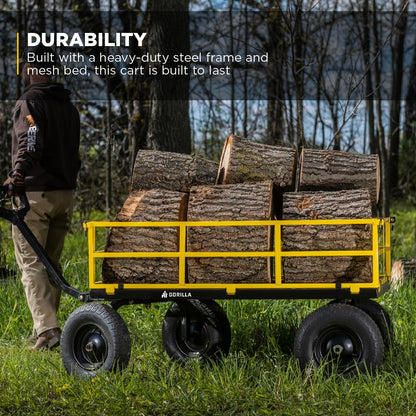 Gorilla Carts 1,400 lb Steel Utility Garden Cart, Heavy Duty 4-Wheel Yard Cart with Convertible 2-in-1 Handle & Removable Sides, 12 cu ft, Black/Yellow
