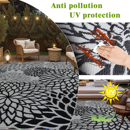 YONILE Outdoor Rug 8x10 ft with LED Light, Waterproof Reversible Outdoor Plastic Straw Rug for Patios Clearance, Large Outdoor Area Rug Carpet RV Mat for Camping Backyard Deck Porch Beach