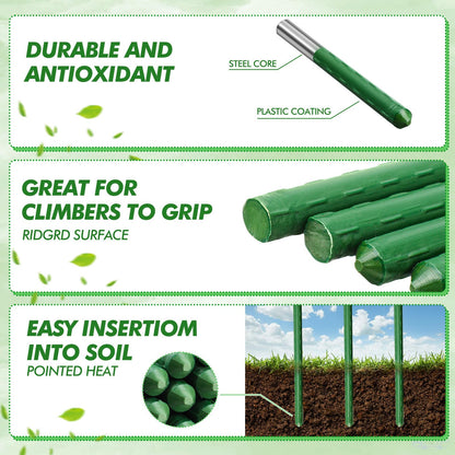 SiliFine Garden Stakes Plant Stakes Tomato Stake Plant Support Garden Stick Bulk Fence Steel Stick Support for Growing Climbing Gardening Fences Poles(200 Pcs,11mm X 5 ft)