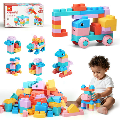 ZZXYPX 45pcs Soft Building Blocks for Toddlers - BPA-Free STEM Educational Toys Ages 18+ Months, Safe Preschool Learning Blocks for Creativity and Motor Skills Development
