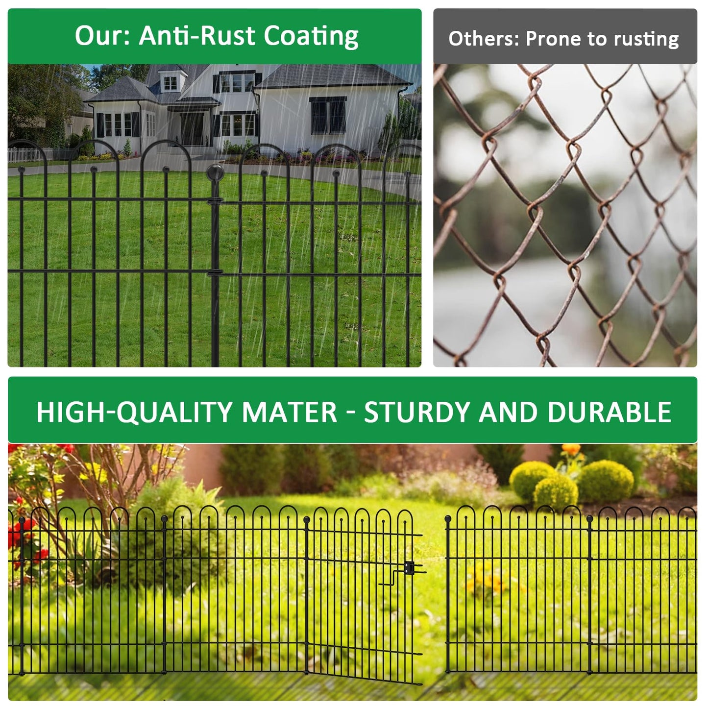Garden Fence Animal Barrier with Gate, 32 in (H) x23.6ft (L) Decorative Garden Fence, 10 Panels No Dig, Rustproof Metal Temporary Fence, for Outdoor, Yard, Patio