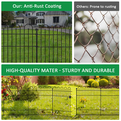 Garden Fence Animal Barrier with Gate, 32 in (H) x23.6ft (L) Decorative Garden Fence, 10 Panels No Dig, Rustproof Metal Temporary Fence, for Outdoor, Yard, Patio
