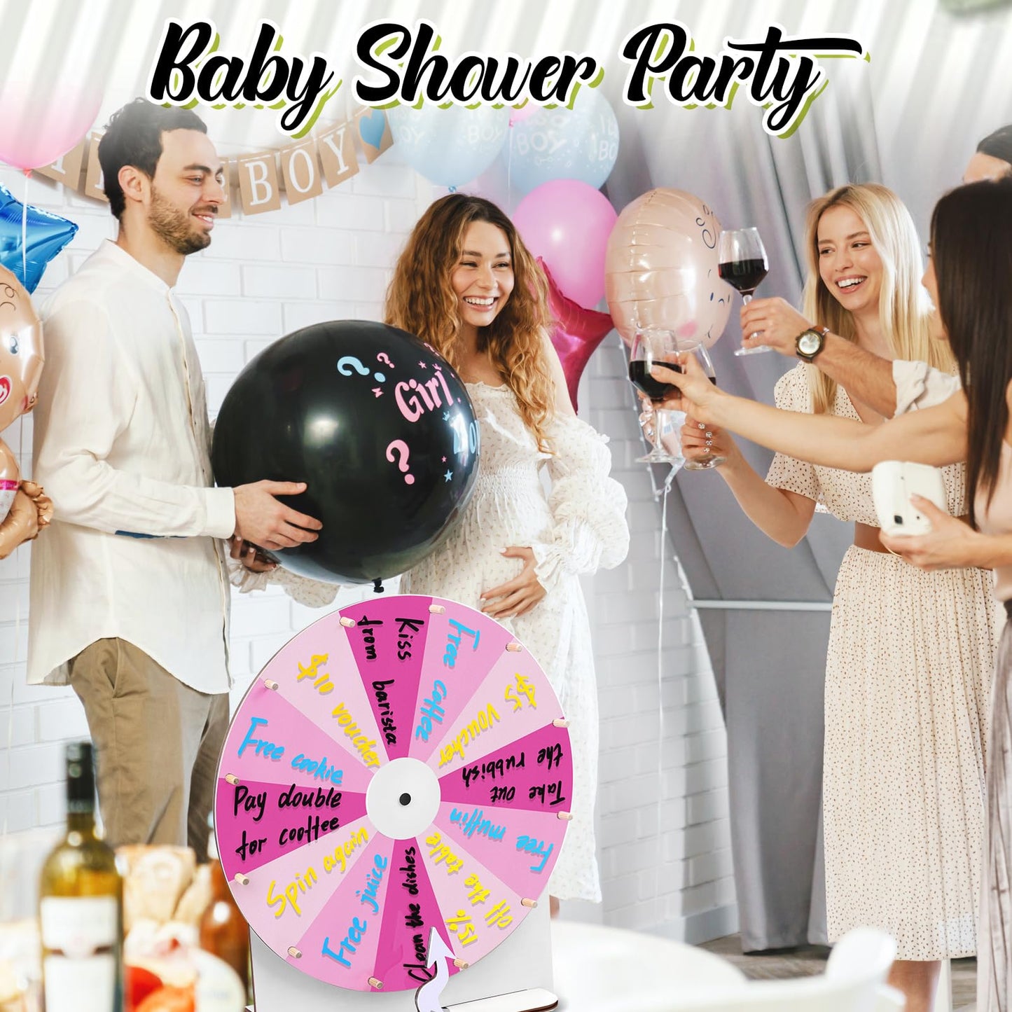 Memorywuu 11.4 Inch Spinning Wheel Erasable Raffle Spin the Wheel Game with Stand and Arrow Wooden Prize Tabletop Spinner Raffle Roulette for Wedding Family Bridal Party Baby Shower Games(Pink)