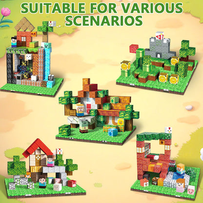 Youngyes Magnetic Blocks Baseplate - Magnet Toys for Kids, 4PCS Baseplate for Minecraft Magnetic Building Blocks Placing 4" x 4", STEM Toys Birthday Gifts for Boys Girls Age 3+ Years Old, Grassland