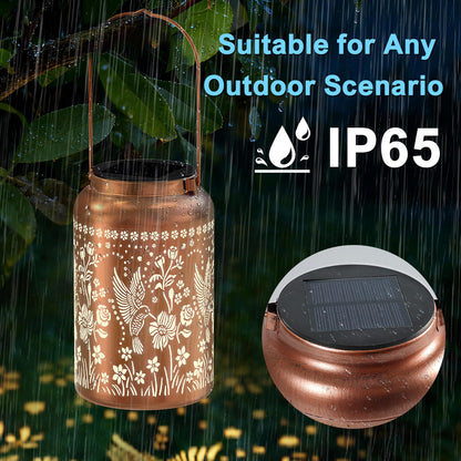 JEJOT Hummingbird Solar Lanterns Outdoor Waterproof, Mothers Day Gifts, Birthday Gifts for Women Mom Grandma,Metal Hanging Solar Lantern for Yard,Garden,Porch Landscape Deconrations-2 Pack
