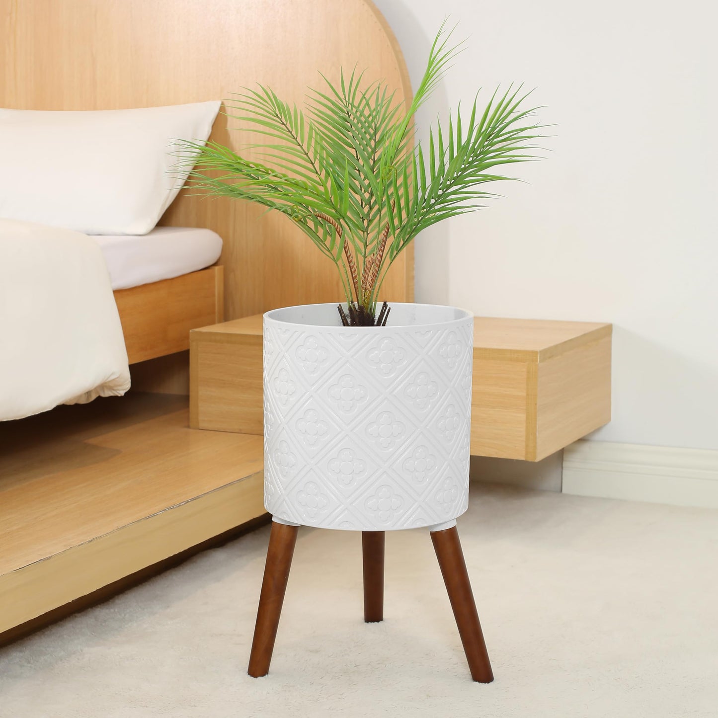nacltlo 10 Inch Plant Pot with Stand, Planter for Indoor Plants, Modern Large Flower Planter Pot with Drainage Holes for Outdoor, Matte White