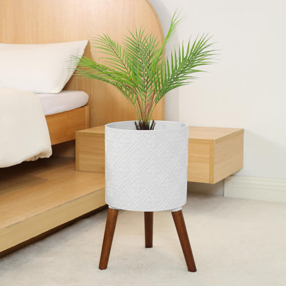 nacltlo 10 Inch Plant Pot with Stand, Planter for Indoor Plants, Modern Large Flower Planter Pot with Drainage Holes for Outdoor, Matte White