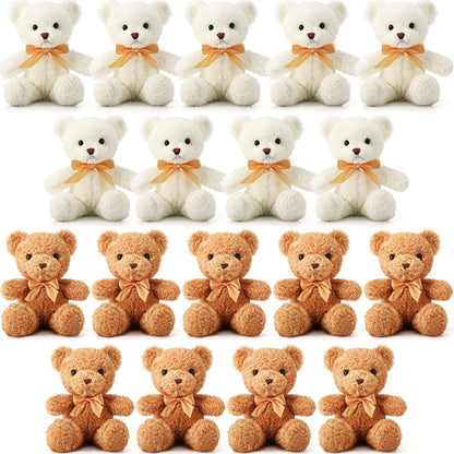 Lenwen 18 Pcs Bear Stuffed Animals Bulk 12 Inch Soft Plush Bears Doll Small Stuffed Toy for Boy Girl Baby Shower Valentines Galentines Birthday Decor Gift Party Favors(Light Brown, White)