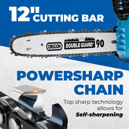 DongCheng Brushless Chainsaw, 20V 12-Inch Cordless Chain Saw, 12m/s Chain Speed, Tool-Free Tensioning, Auto Oiler, with 2×4.0Ah Batteries & Charger, Ideal for Yard Work, Pruning, Wood Cutting