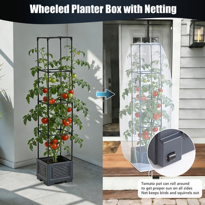 Tomato Planter Pot with Trellis for Patio Deck, 55" Raised Garden Bed Boxes Outdoor Self Watering Tomato Growing Kit Pots for Growing Cherry Tomatoes, Cucumbers, Beans, Peas, Grape vine, Flowers