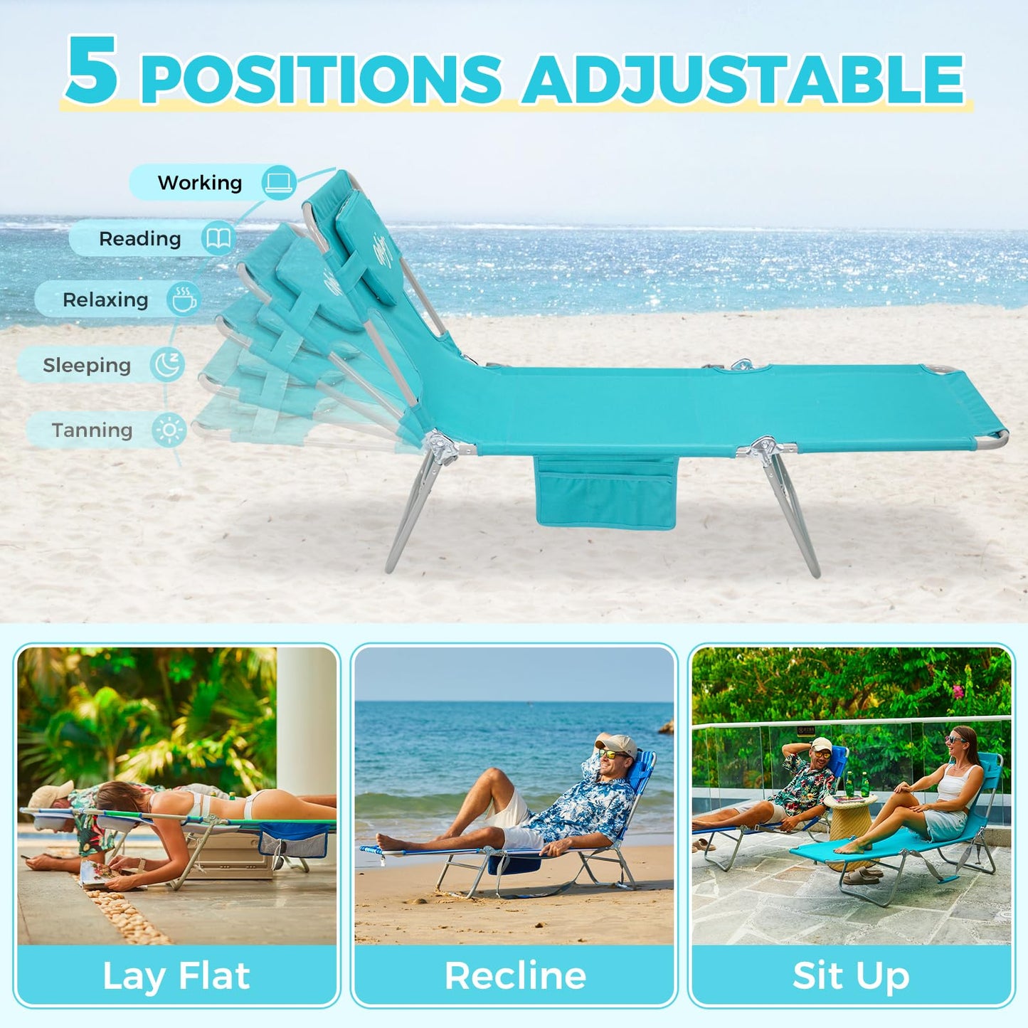WEJOY Folding Tanning Chair with Face Hole, 5 Positions