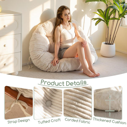 HIGOGOGO Papasan Chair Cushion with Corduroy Cover (Without Chair), 48 x 48 Inch Supportive Cushion, Overstuffed Chair Cushion,Beige
