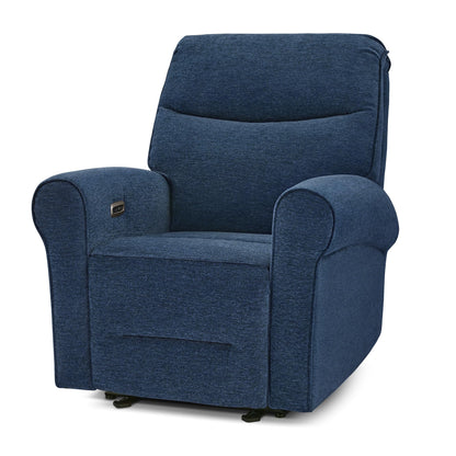 MCombo Compact Wall Hugger Power Recliner Chair for Small Spaces, Dual USB-A/C Ports, Rolled Arm Recliner for Living Room & RV, Fabric PR520 (Fabric, Navy Blue, Small)