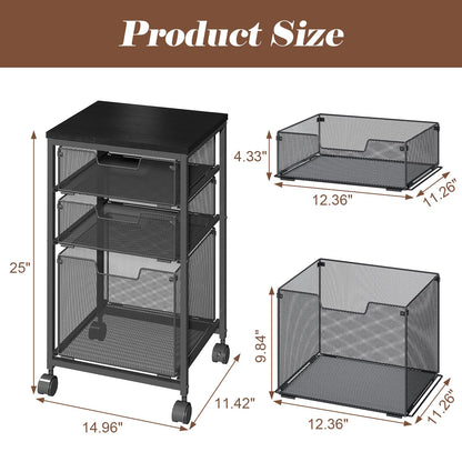 Sbanmao Rolling File Cart with 3 Drawers, Filing Cabinet, Hanging Folder Holder Organizer with Wheels, Under Desk Storage Utility Cart, File Cabinet Printer Stand for Home Office, Black