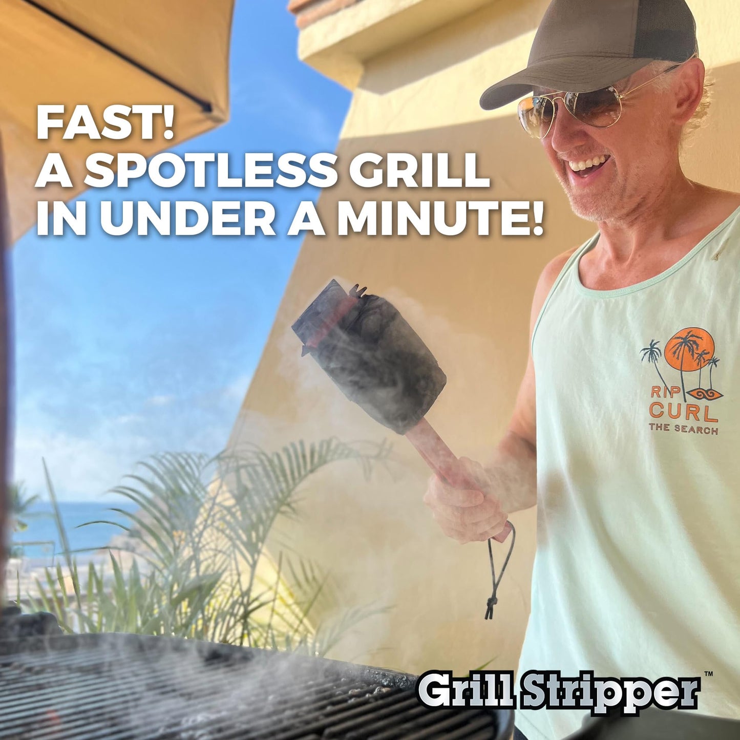 GRILL STRIPPER Bristle Free Grill Brush For Outdoor Grill - Steam Grill Brush Bristle Free with Patent Pending Triple Scraper and Dishwasher Safe Replaceable Fire Resistant Steam Sponge