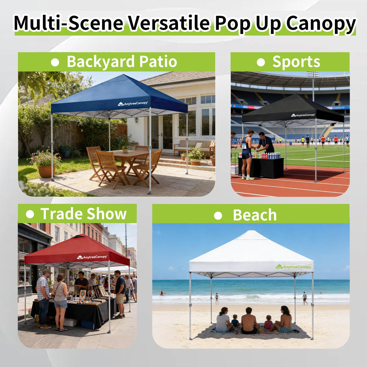 Anytee-10x10 Pop Up Canopy Tent, Easy Up Waterproof Outdoor Canopy with Wheeled Bag, Sun Shade for Patio, Backyard, Parties, Camping-Black